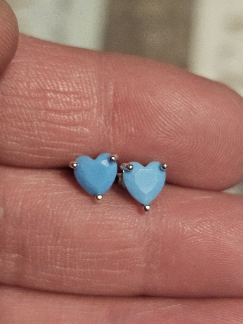 Sterling Silver Plated Blue Heart Earring Studs